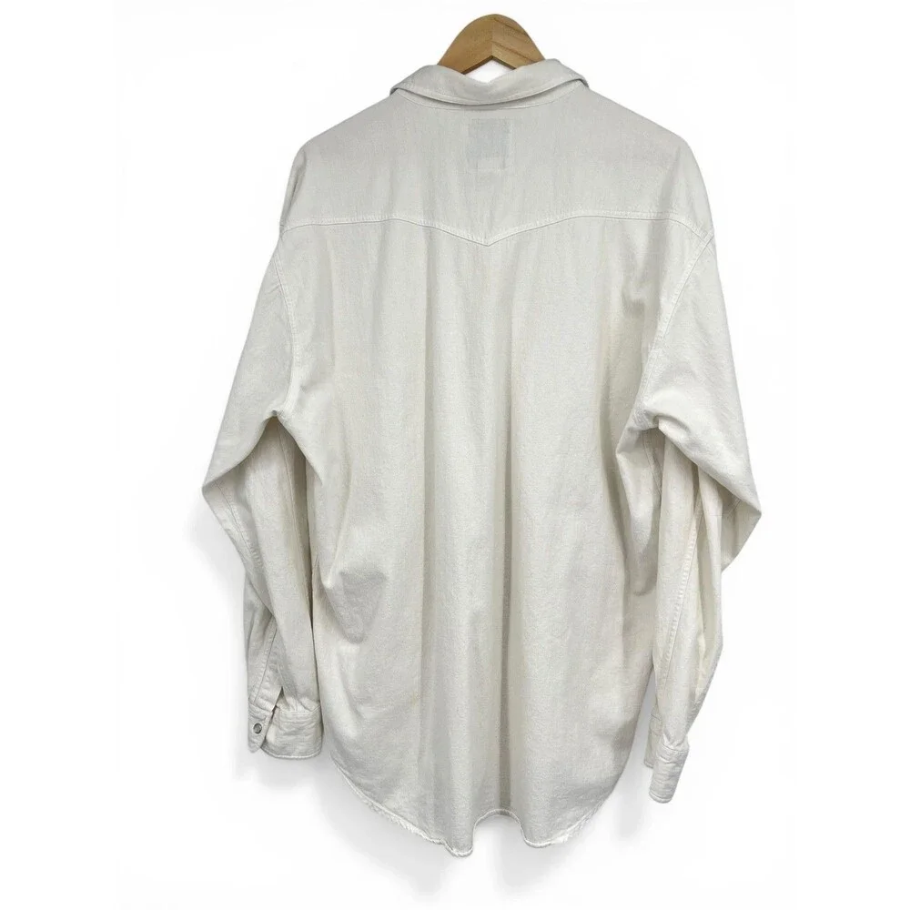 Banana Republic Adventure Outfitters Shirt L White Pearl Snap Safari 80s VTG